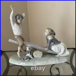 Lladro Porcelain Seesaw Friends Boy Girl Dog 4867 Mint Condition No Box