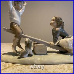 Lladro Porcelain Seesaw Friends Boy Girl Dog 4867 Mint Condition No Box