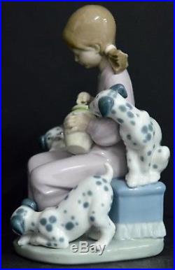 Lladro Porcelain Spain Honey Lickers 1248 Miel Girl Dogs Dalamatian Mint Retored