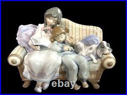 Lladro Porcelein Girl reading to Child With Dog On The Couch No. 5735, No Box