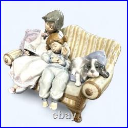 Lladro Porcelein Girl reading to Child With Dog On The Couch No. 5735, No Box