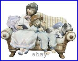 Lladro Porcelein Girl reading to Child With Dog On The Couch No. 5735, No Box