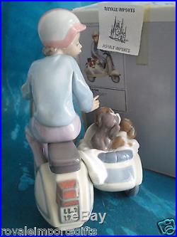 Lladro Precious Cargo Boy On Vespa Motorcycle RARE, Dogs In Side Car 5794 + Box