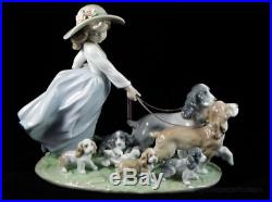 Lladro Puppy Parade Girl With Dog Figurine #6784 Bnib Flower Large Save$$ F/sh