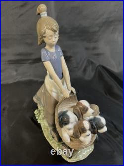 Lladro Puppy Walking Girl Cart Pram Dog 5364