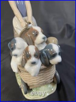 Lladro Puppy Walking Girl Cart Pram Dog 5364