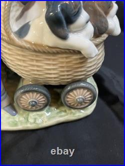 Lladro Puppy Walking Girl Cart Pram Dog 5364