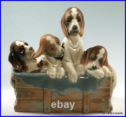 Lladro Pups In The Box #1121 Mother Dog & Three Puppies $850 Large, Mint