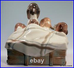 Lladro Pups In The Box #1121 Mother Dog & Three Puppies $850 Large, Mint