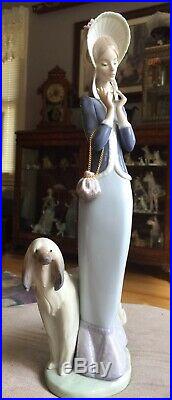 Lladro Rare Retired Figurine #1537 Stepping Out Lady Walking With Afghan Dog