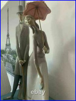Lladro Rare Retired Tall Glossy GROUP PARASOL Gentleman Lady dog Puppy 01004563