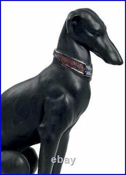 Lladro Retired 01008606 Pensive Greyhound Dog Figurine. Black. 8606 Brand New