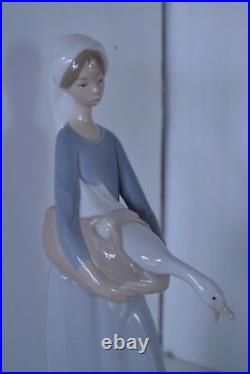 Lladro Retired Figurine # 4866 Shepherd Girl With Goose And Puppy Dog