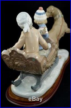 Lladro Retired Figurine # 5037 Sleigh Children Dog Excellent