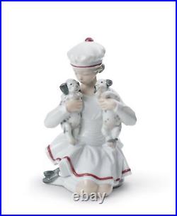 Lladro Retired Girl with Dalmatians Dogs 8521 Puppies Figurine 01008521