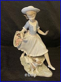 Lladro Retired Mirth in the Country Girl with Dog and Flowers #4920 Mint