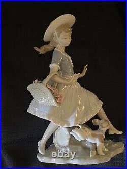Lladro Retired Mirth in the Country Girl with Dog and Flowers #4920 Mint