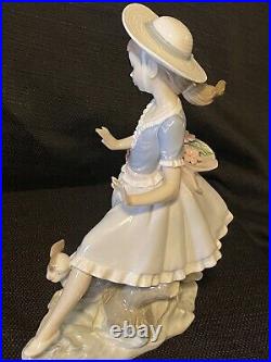 Lladro Retired Mirth in the Country Girl with Dog and Flowers #4920 Mint