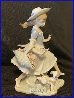 Lladro Retired Mirth in the Country Girl with Dog and Flowers #4920 Mint