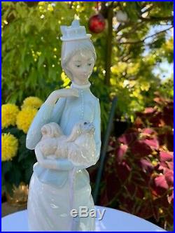 Lladro Retired Woman with Pekinese Dog and Parasol Mint Condition # 2