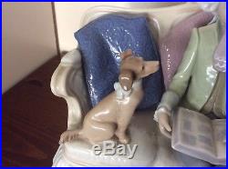 Lladro STORY TIME #5229, Boy and Girl Reading with Dog, RARE Mint Condition