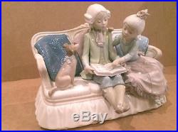 Lladro STORY TIME #5229, Boy and Girl on Couch with Dog, RARE Mint
