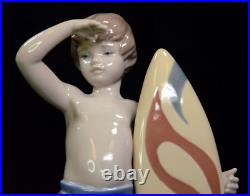 Lladro SURF'S UP #8110 Figurine Boy w Surf Board & Dog MINT Cond. In Box (HNT)
