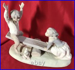 Lladro Seesaw #4867 Girl & Boy with Dog on Seesaw (Matte Finish)