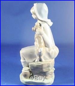 Lladro Sitting Girl Holding Puppy Dog with Lantern Porcelain Figurine 4910