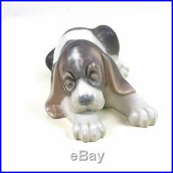 Lladro Sleeping Beagle Dog Puppy Porcelain Figurine Signed Spain