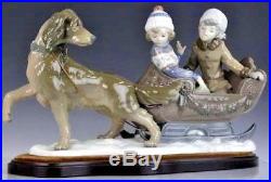 Lladro Sleigh Ride Brand New Display Model 5037 Rare Retired Dog Kids Sled