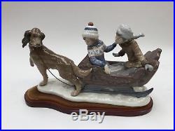Lladro Sleigh Ride Brand New Display Model 5037 Rare Retired Dog Kids Sled