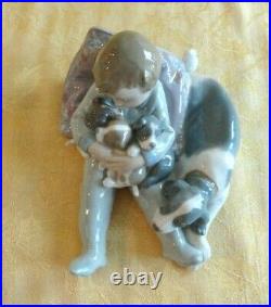 Lladro Spain Figurine #1535 Sweet Dreams Boy With Dog And Puppies