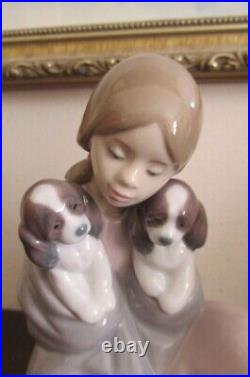 Lladro Spain Porcelain Figurine 6226 Snuggle Up Girl With Poppies Dog
