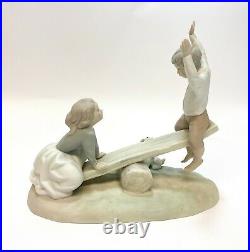 Lladro Spain Porcelain Seesaw Figurine Matte #4867. Girl, Boy, and Dog