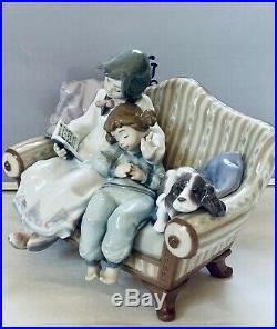 Lladro Splendid Large Figure Children And Dog On Sofa, Number 5735