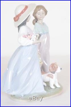 Lladro Springtime Harvest #6250 Two Girls Flowers Dog Puppy Porcelain Figurine
