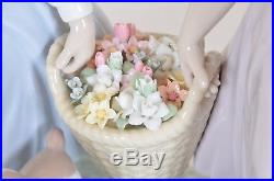 Lladro Springtime Harvest #6250 Two Girls Flowers Dog Puppy Porcelain Figurine