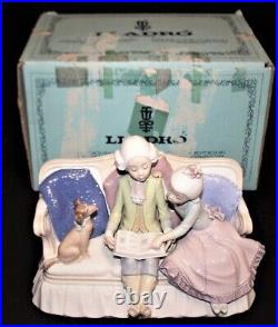 Lladro Story Time Figurine 5229 Girl Boy Reading on Couch with Dog, Original Box