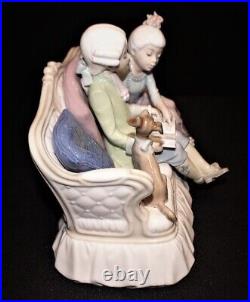 Lladro Story Time Figurine 5229 Girl Boy Reading on Couch with Dog, Original Box