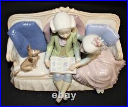 Lladro Story Time Figurine 5229 Girl Boy Reading on Couch with Dog, Original Box