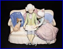 Lladro Story Time Figurine 5229 Girl Boy Reading on Couch with Dog, Original Box