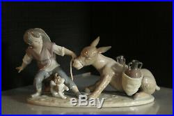 Lladro Stubborn Donkey Figurine 5178 Boy With Dog Pulling Donkey Mint