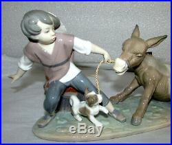 Lladro Stubborn Donkey Figurine 5178 Boy With Dog Pulling Donkey Mint In Box