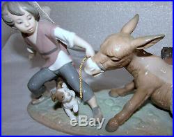 Lladro Stubborn Donkey Figurine 5178 Boy With Dog Pulling Donkey Mint In Box