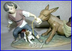 Lladro Stubborn Donkey Figurine 5178 Boy With Dog Pulling Donkey Mint In Box