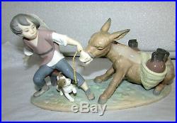 Lladro Stubborn Donkey Figurine 5178 Boy With Dog Pulling Donkey Mint In Box