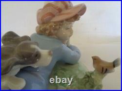 Lladro Study Buddies 5451 Boy Puppy Dog Bird Figurine MINT
