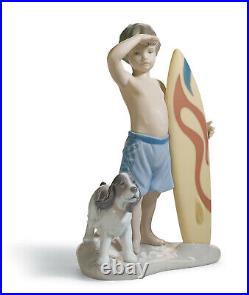 Lladro Surf's Up Boy Figurine #8110 Brand Nib Beach Surf Board Dog Save$$ F/sh