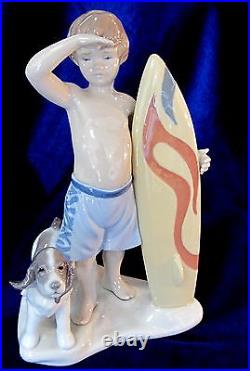 Lladro Surf's Up Boy Figurine #8110 Brand Nib Beach Surf Board Dog Save$$ F/sh